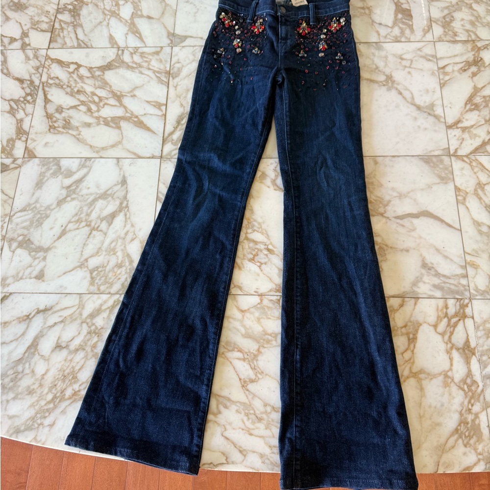 Embroidered Dark Blue Women Jeans